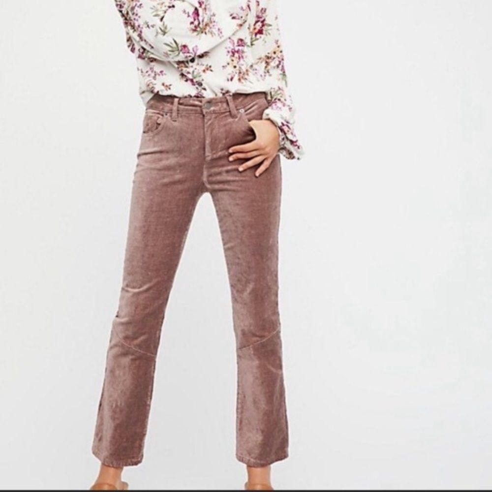 Free People cropped taupe velvet pants